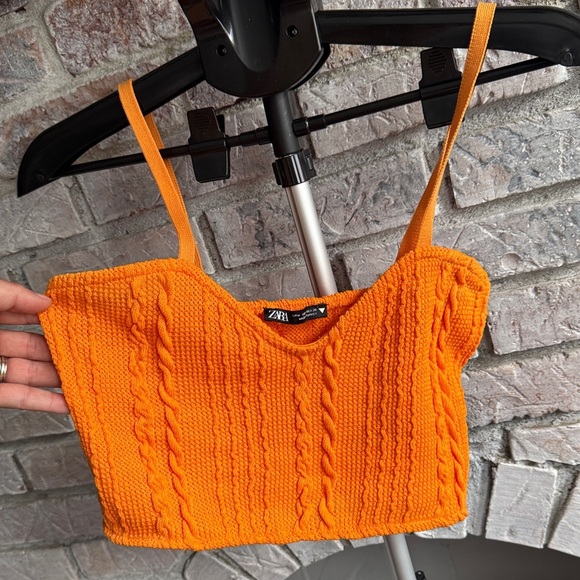 Zara Vibrant Orange Cable Knit Crop Top - Picture 1 of 3